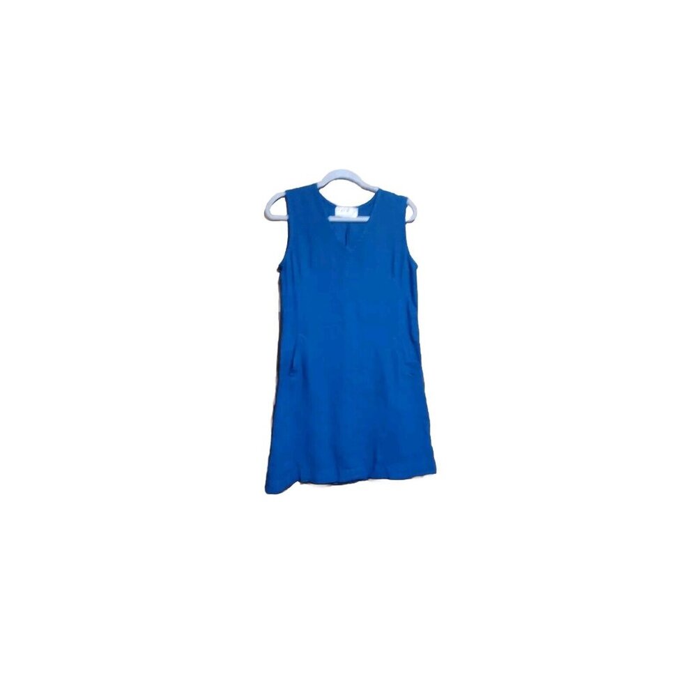 Style World Kauai Island Women's Blue 100% Linen Sleeveless Dress Size XS